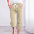 thumbnail image 2 of Women's Spring And Summer Solid Color Lace Up Pocket Loose Wide Legged Capris - Elastic, Suitable for Office, Parties, 2 of 4