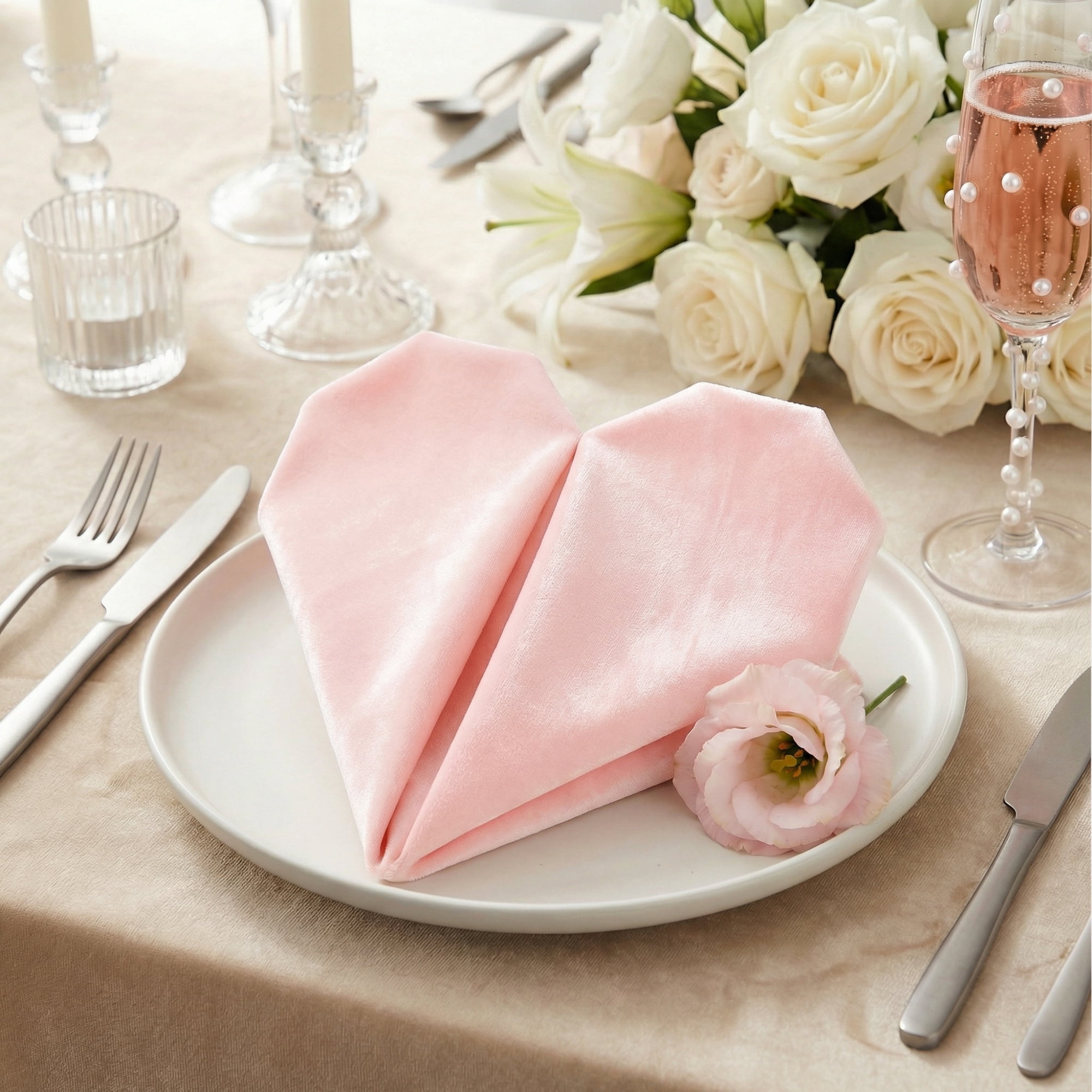 Unique Bargains 12 Pack Soft Durable Velvet Cloth Napkins for Parties Pink 18"x18"