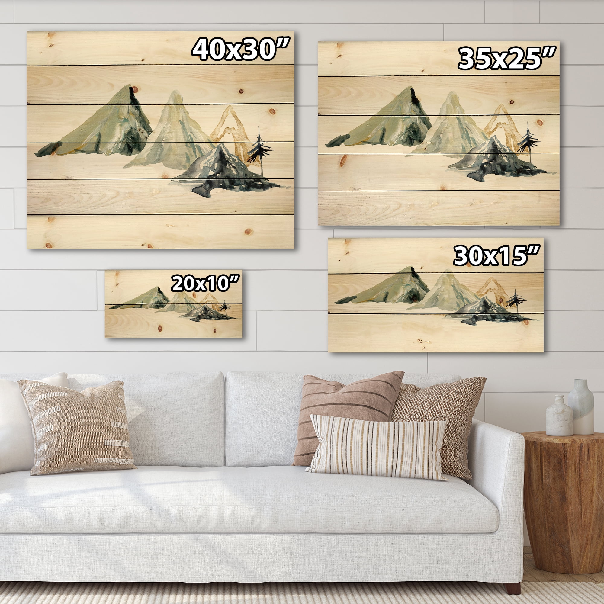 Designart 'Dark Blue Mountain Landscape Winter Minimalistic I' Modern Print on Natural Pine Wood