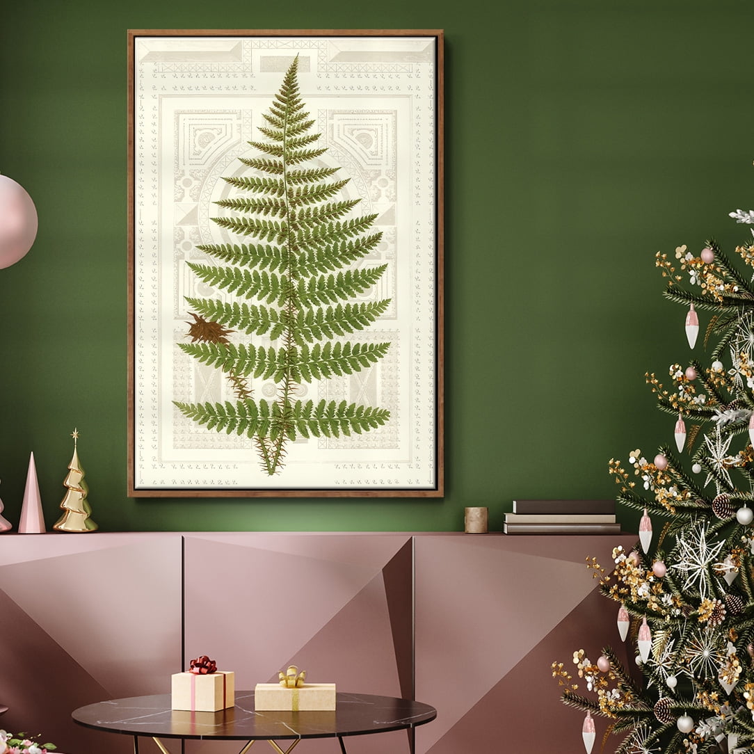 Garden Ferns V - Framed Gallery Wrapped Holiday Canvas - 25 x 37 - Rosewood Frame