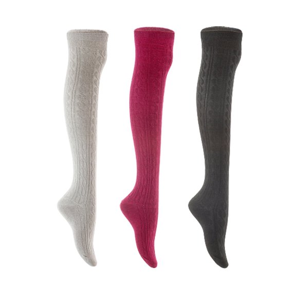 Lian LifeStyle Women's 3 Pair Adorable Comfortable Soft Thigh High Over Knee High Cotton Socks Size 6-9 L1024 Light Grey,Wine,Black