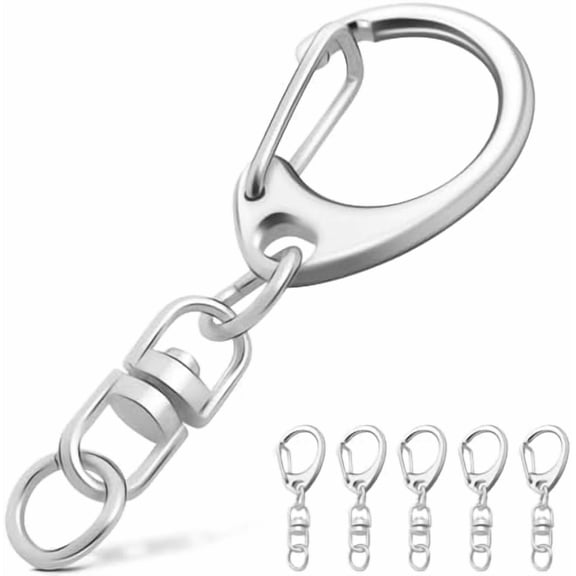 25 Pack Lobster Claw Clasps Keychain Making Kit, Silver Keychain Clip with Swivel Snap Hooks, Bulk Key Chain Clasps for Crafts and Gift DIY Making