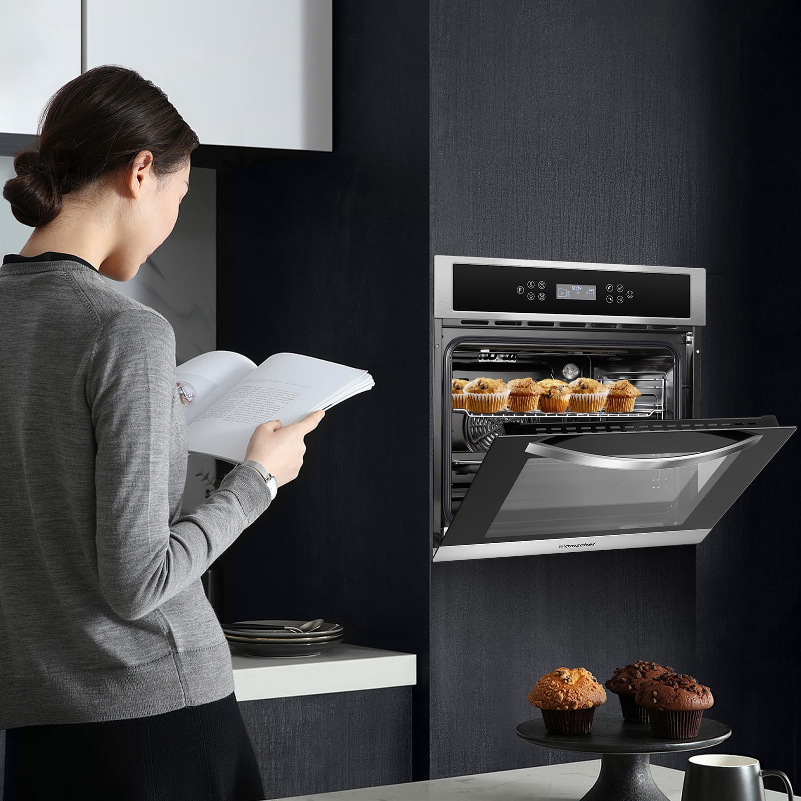 AMZCHEF Single Wall Oven 24" Built-in Electric Ovens