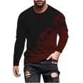 thumbnail image 2 of Tdoqot Mens Long Sleeve Shirts- Cotton Print Trendy Casual Spring Crewneck T Shirt Brown Size 4XL, 2 of 5