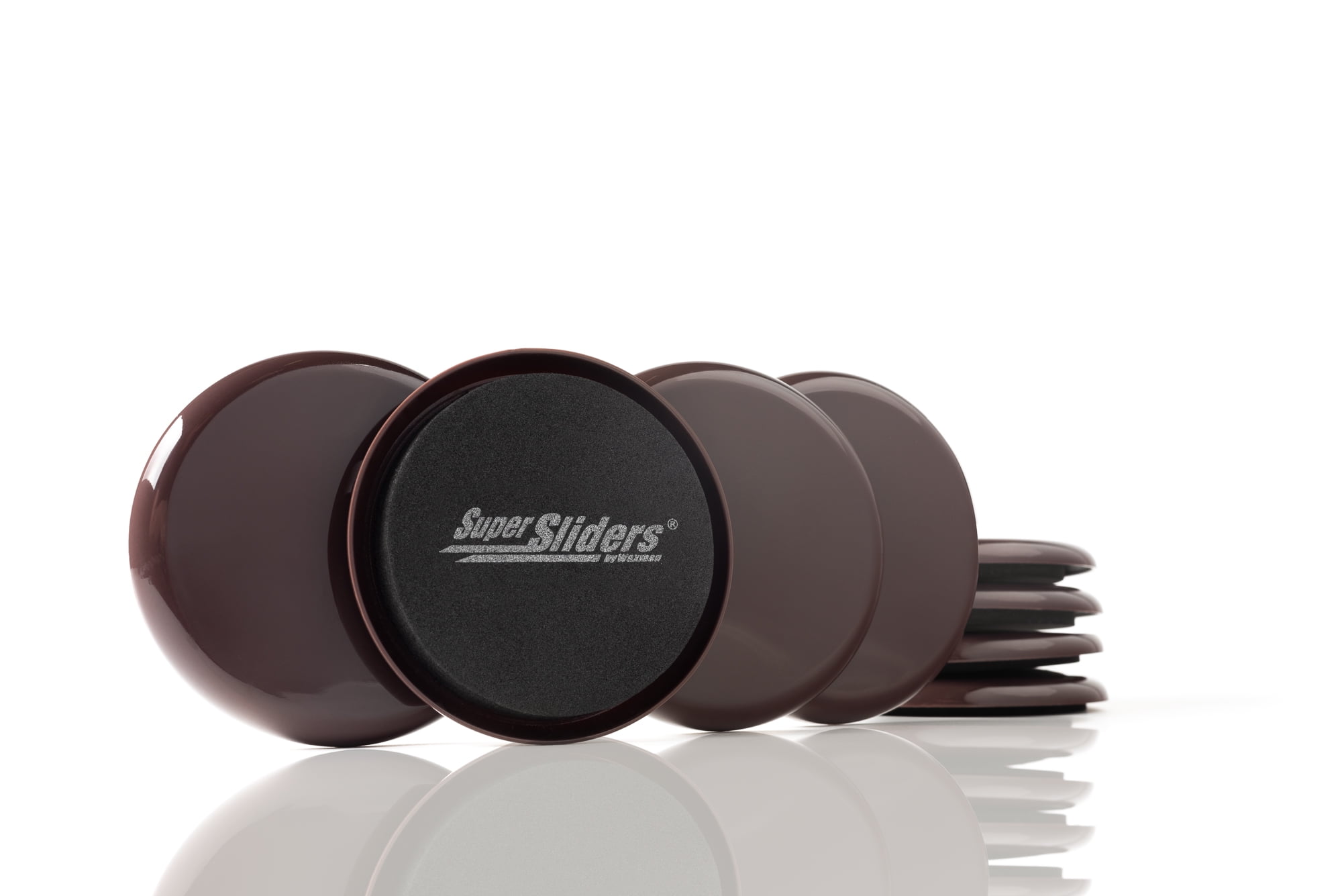 Super Sliders 3 1/2" Round Reusable Furniture Sliders for Carpet, Brown