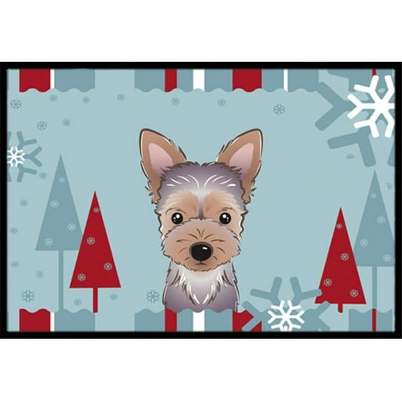 Winter Holiday Yorkie Puppy Indoor & Outdoor Mat, 18 x 27 in.