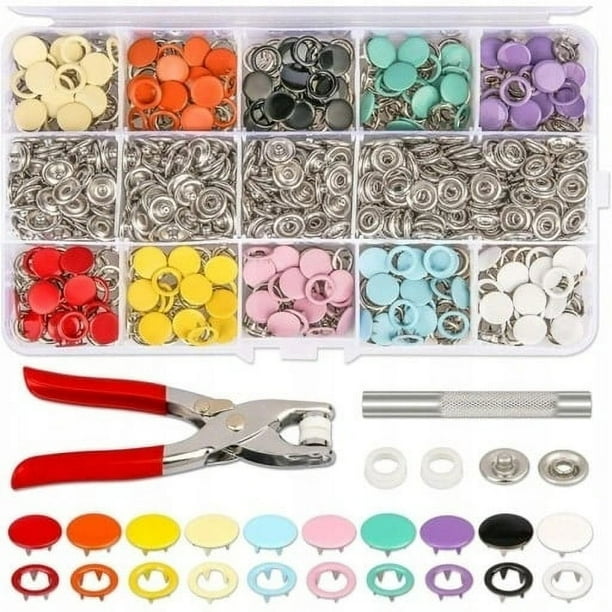 Snap Kit 200 Piezas Herramienta Alicates Cinco Garras Botones Huecos Coloridos Botones Metal Botones Infantiles