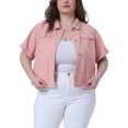 thumbnail image 1 of Chaqueta de mezclilla de manga corta con botones para mujer de tallas grandes Agnes Orinda 3X Rosa, 1 of 5