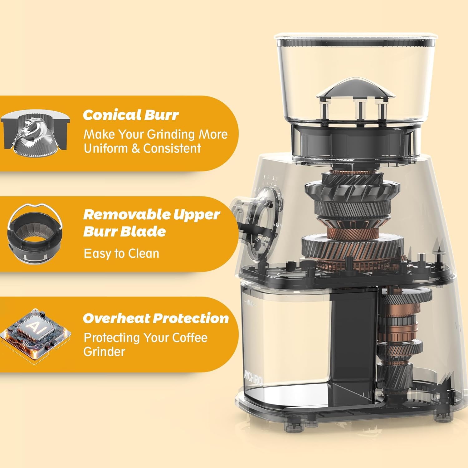 Electric Coffee Grinder with 30 Grind Settings for Espresso Drip & Americano, Black Burr Mill