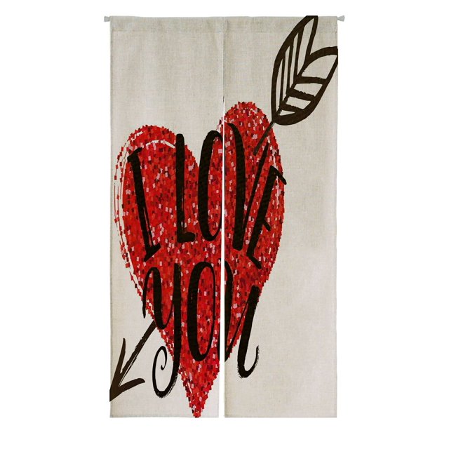 ABPHQTO Te amo Letras Feliz Día de San Valentín Japonés Noren Cortina Puerta Ventana Tratamiento Cortinas 85x150 cm
