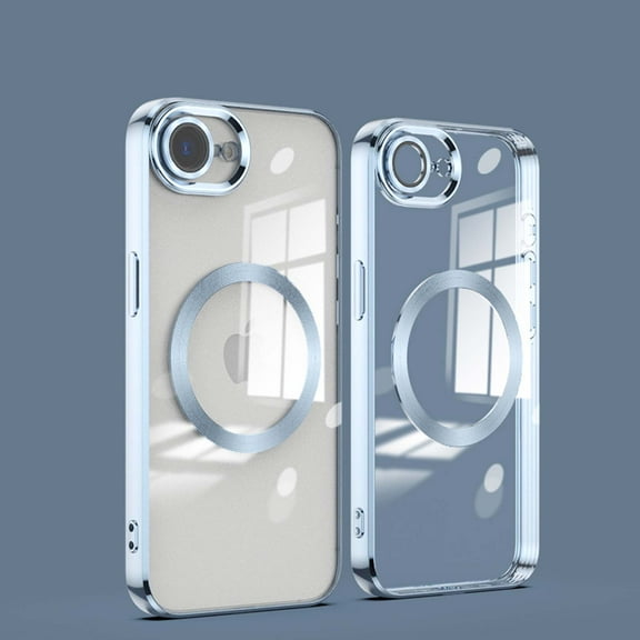 Compatible With iPhone 16e Transparent Phone Case,With Lens Film,Support MafSafe,Shockproof Anti-fall Rugged Anti-Scratches Luxury Electroplated Ultra Slim Phone Case,Blue