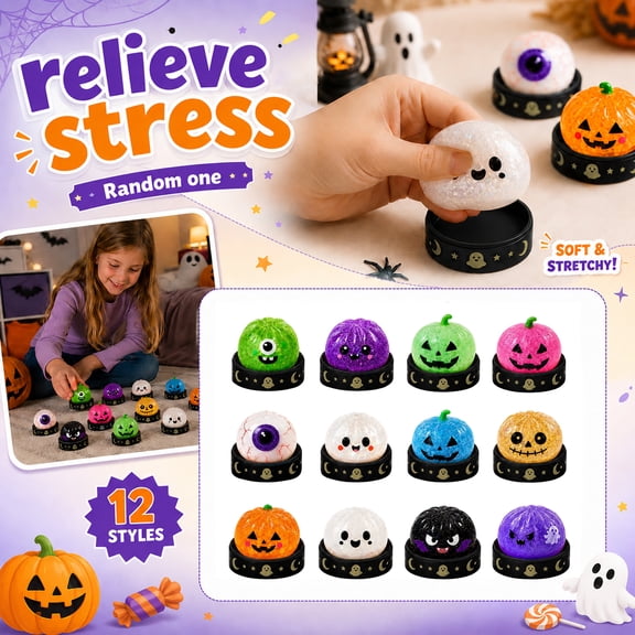 Halloween Squishy Mysterious Dumpling Squishy - Pumpkin Stress Ball with Display Base,Soft Stretchy Fidget Sensory Toy for Halloween Party Favo - Random Color 1PC