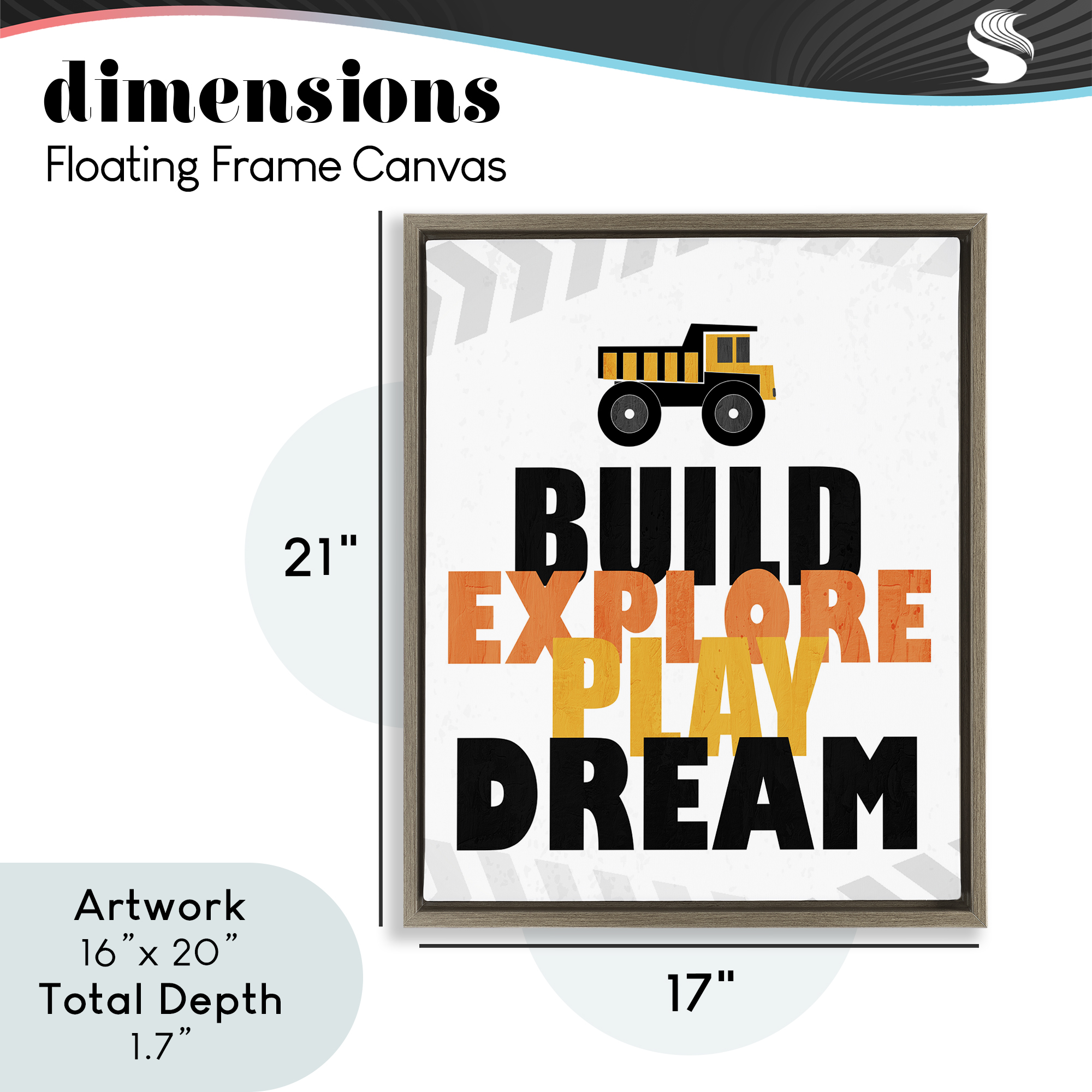 Build Explore Play Dream Brown Framed Floater Canvas Wall Art, design by Kim Allen