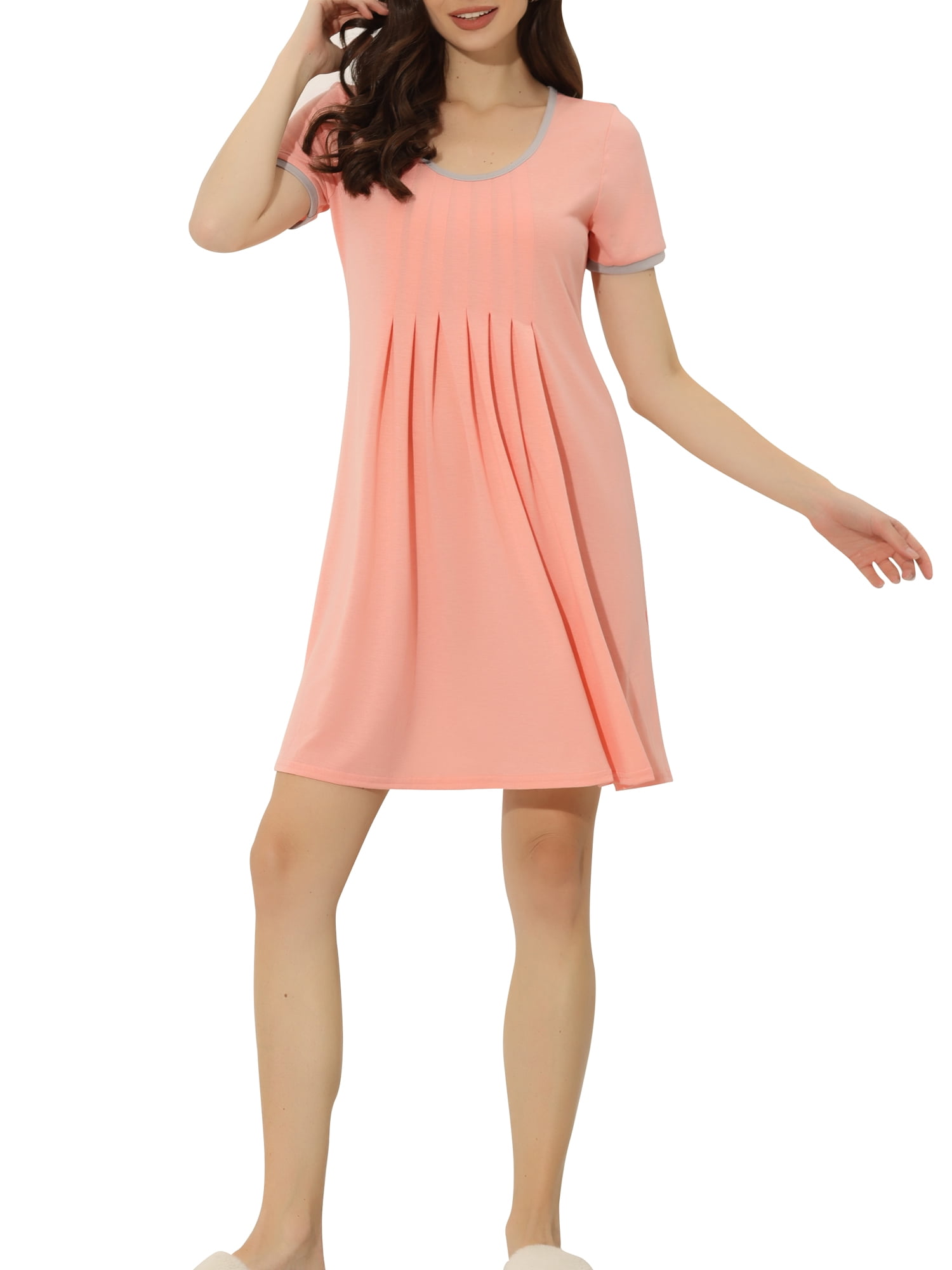 Unique Bargains Women's Sleepwear Pajama Dress Strtechy with Pockets Lounge Nightgown