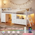 thumbnail image 3 of Afuhokles Low Loft Bed Twin Size with 7 Storage Drawers, Bookcase and LED Lights, Metal Loft Bed, White, 3 of 5