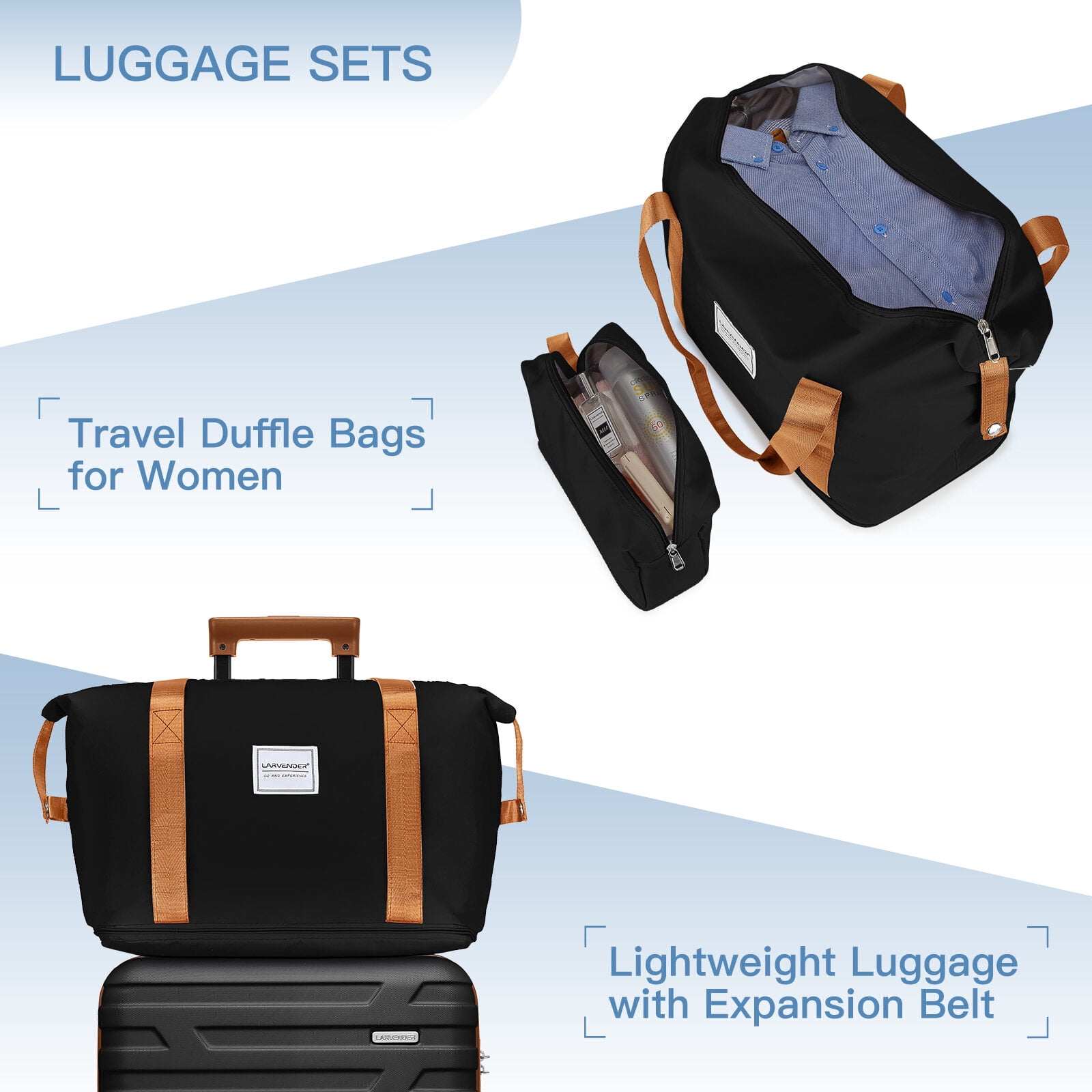 Hardside Suitcase, Luggage Sets 6 Piece with Duffel Bags, Hardside Expandable Suitcases with Spinner Wheels TSA Lock, Black, Black Brown Hardside Luggage,Abs Hardside Checked Luggage