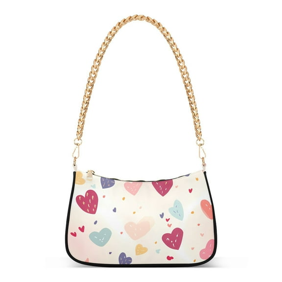 Womens Chain Shoulder Bag Love Hearts Colorful Classic Tote Handbags Fashion Clutch Hobo Purse with Zipper for Travel Casual