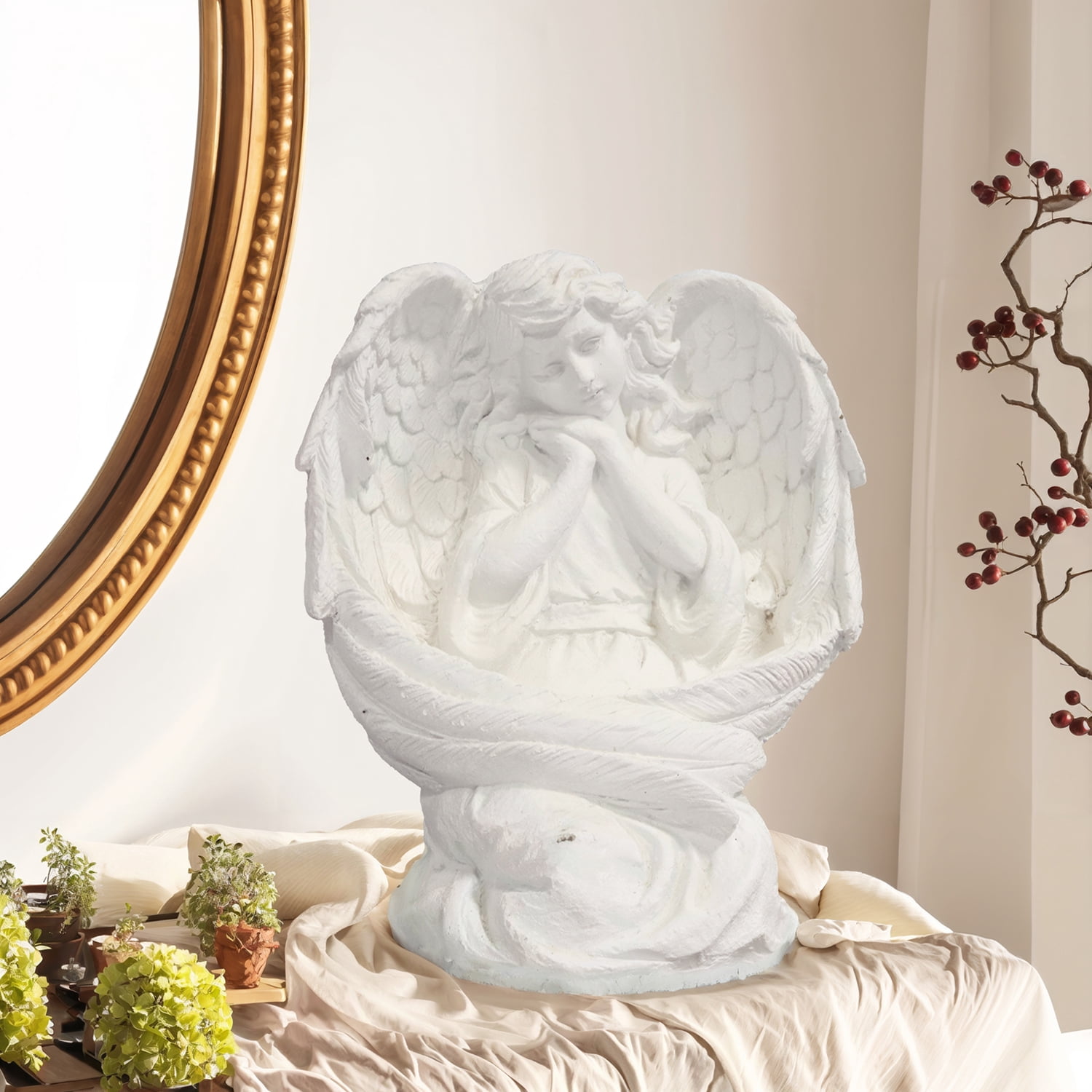 LENLN Resin Kneeling Girl Angel Statue, Girl Angel Figurine Sculpture, Angel Wings Statue for Home Decor or Garden Memorial Decor