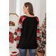 thumbnail image 4 of ABPHQTO Top de mujer negro con estampado de letras navideñas y rayas de leopardo en bloque de color, 4 of 5