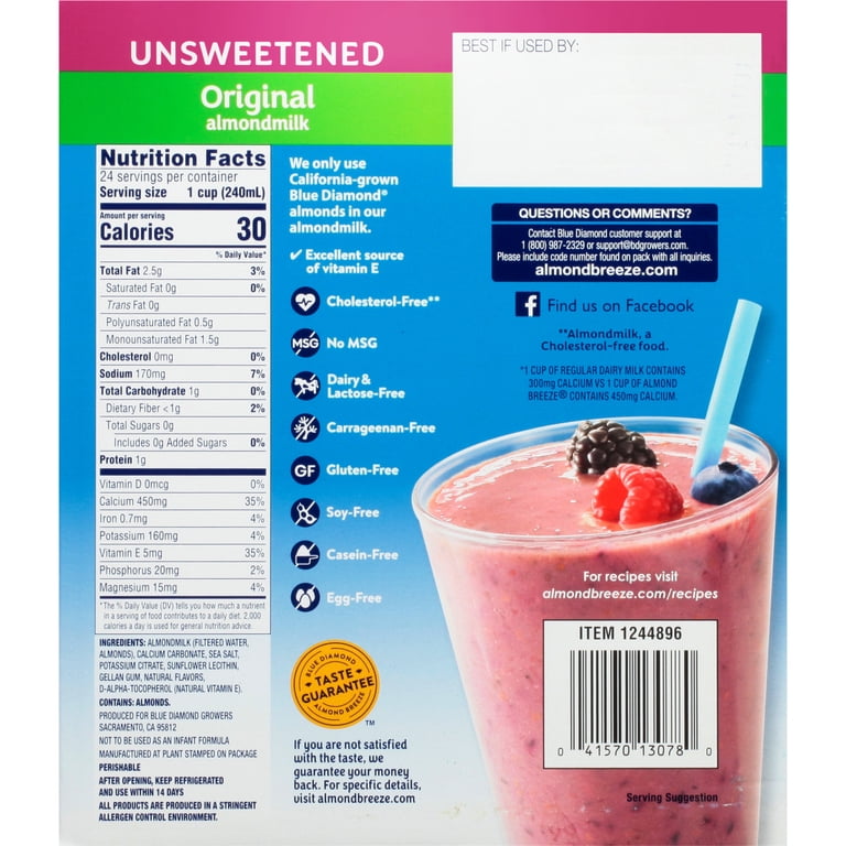 Almond Breeze Unsweetened Original Shelf-Stable Almondmilk, 32 oz