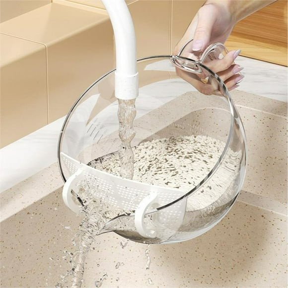 pstuiky Rice Washing Basket Strainer Colander 1L Large Capacity Kitchen Sieve Vegetable Fruit Drainage Basin for Household Use