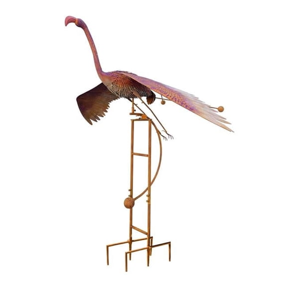 Continental Art Center 18240 Metal Flying Flamingo Rocker Stake - Rustic - Big