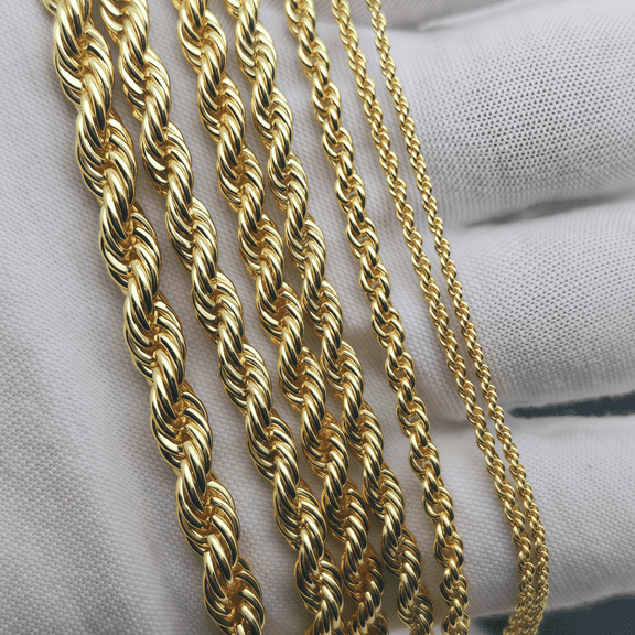 10k Yellow Gold Polished 2mm HOLLOW Rope Chain Necklaces for Women and Men - 16"