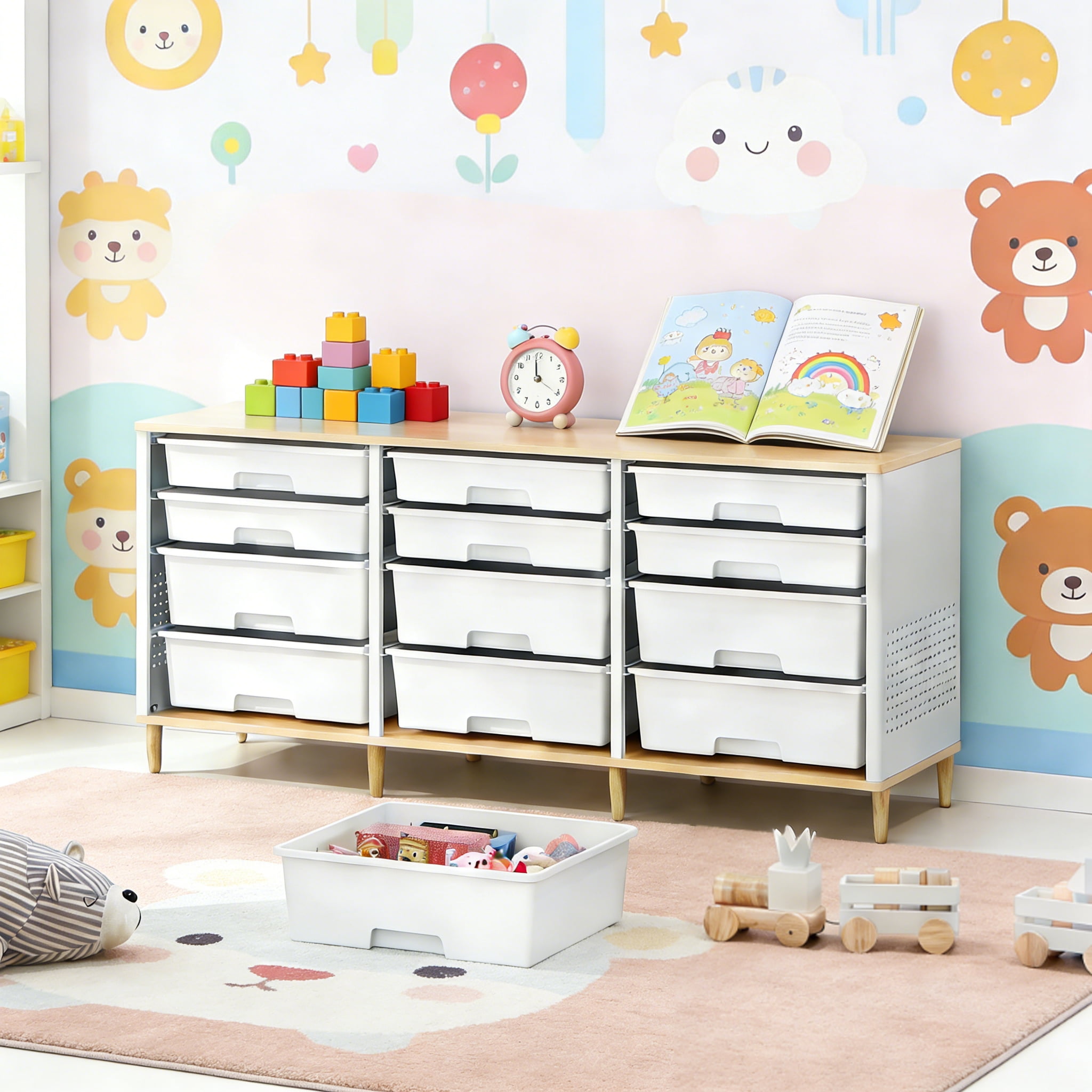TOOLF Sideboard Storage Cabinet with 12 Drawers , for 32-45'' TV Stand , Fluted Modern Buffet Cabinet for Living Room, Bedroom , School