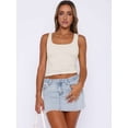 thumbnail image 5 of Women'S Sleeveless Square Neck Tank Top Double Layer Basic Crop Tops Summer Fitness Workout Casual Tops Apricot L, 5 of 6