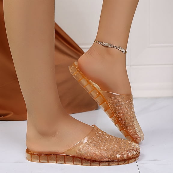 Women's Jelly Mesh Slides Casual Comfortable Closed Round Toe Slip On Soft Sole Clear Mule Sandals for Summer Indoor Outdoor Vacation Beach Slippers, 37