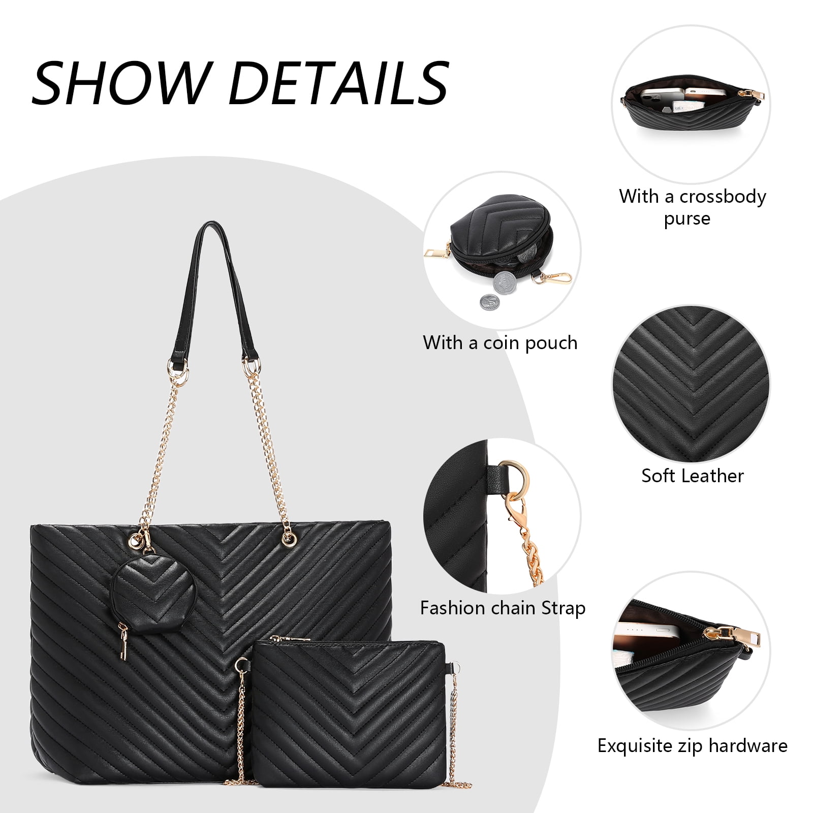 GOIACII Women’s Leather Handbags 3-piece set Fashion Totes Hobo and coin purse,Shoulder Satchel Bags for women