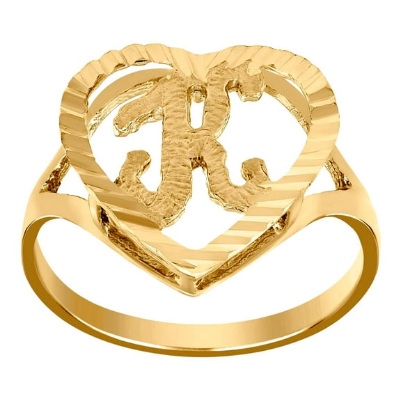 10k Yellow Gold Womens Love Heart Letter Name Personalized Monogram Initial K Ring 15x2.00mm Wide Size 7.5 Statement Rin