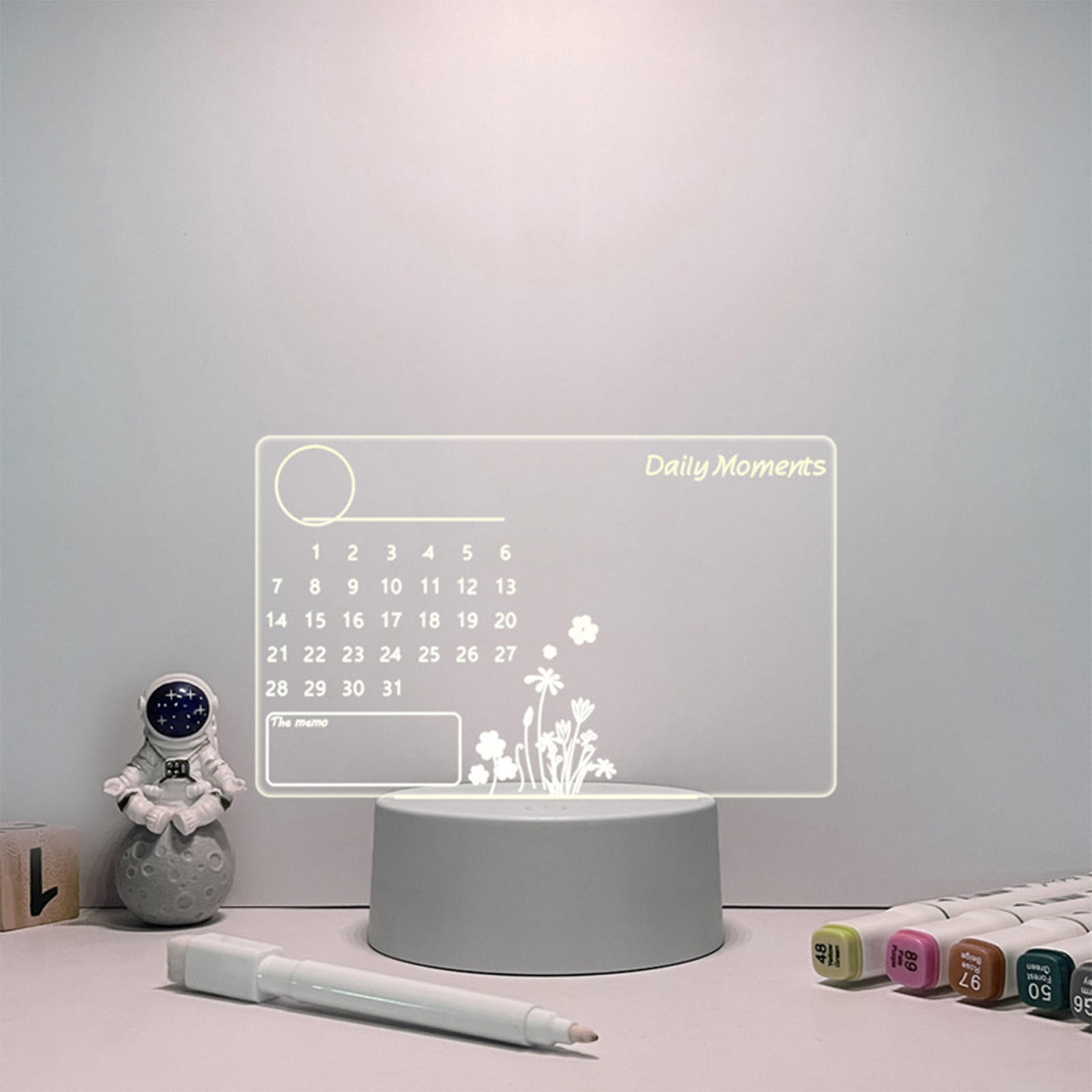 FAIOIN Clear Acrylic Desk Calendar LED Night Light with Stand Erasable  Marker for Office Desk Memo Board To-do-list Board 