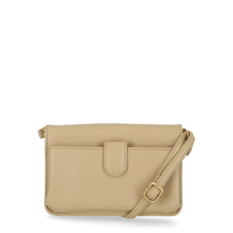 Time and Tru Women s Call Me Anytime Crossbody Vinyl Solid Beige