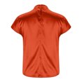 thumbnail image 5 of Pincandy Women's Round Neck Short Sleeved Left Shoulder Pleated Satin Women's Top Short Sleeved Round Neck Top,Orange,S, 5 of 6