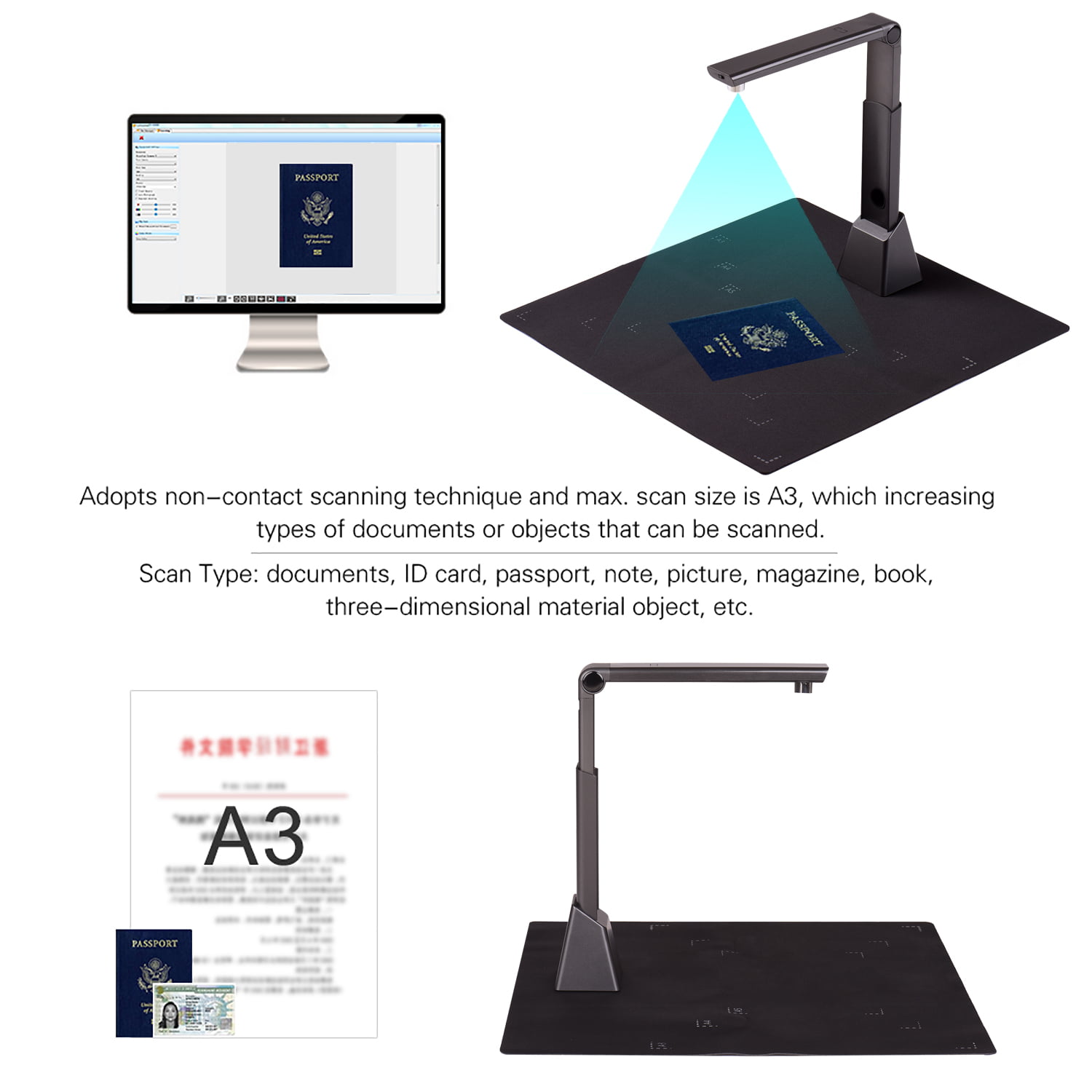 Max Capture A3 Size Classroom Auto-Focus Scanner with 180 ° swiveling Arm Ideal for Teachers Document Camera Portable Scanner Document Scanner Office & Library 8 MP High Definition 
