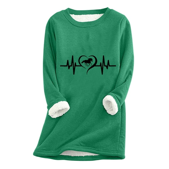 pimelu Fleece Sweatshirt for Women Womens Plush Lined Sweatshirts Valentine's Day Trendy ECG Print Fleece Sweater Winter Crewneck Long Sleeve Cozy Fuzzy Sherpa Pullover Tops