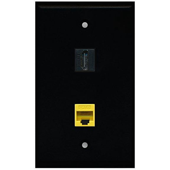 RiteAV - Black 1 Port HDMI 1 Port Cat6 Ethernet Yellow Wall Plate