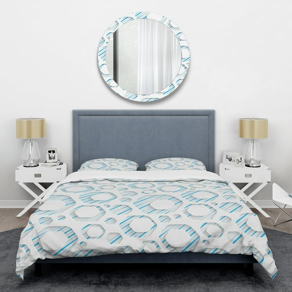 Designart '3D White And Blue Pattern IV' Mid-Century Modern Duvet Cover Set