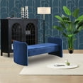 thumbnail image 2 of Modern Velvet Bench for Bedroom End of Bed, Contemporary Design Upholstered Ottoman Bench Seat Couch Window Sitting Fireplace Bench for Bedroom Living Room Foyer Indoor Entryway, Blue, 2 of 7