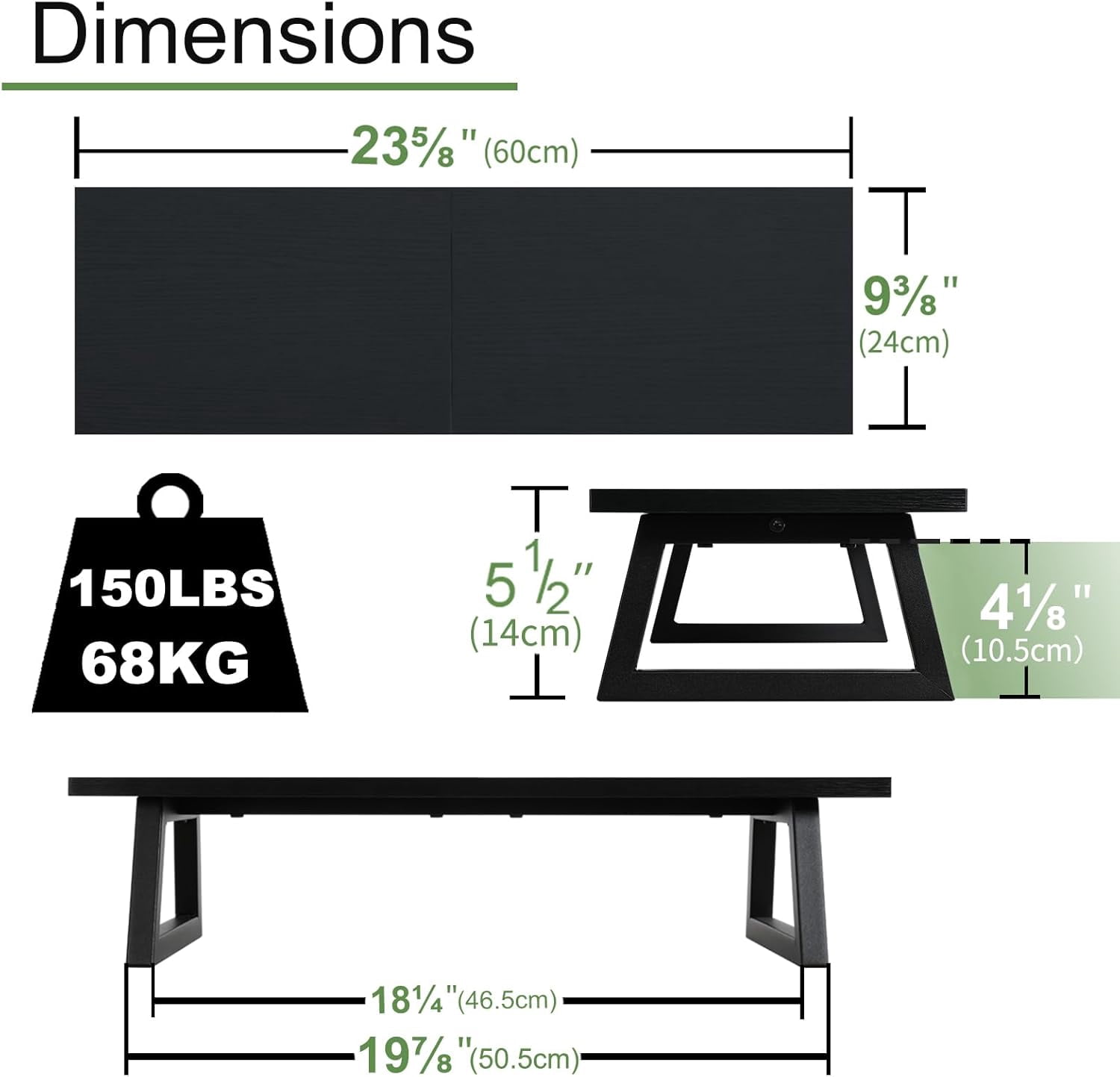 24 inch Monitor Stand Riser, Black Wood & Steel Computer Monitor Stand with Storage, Laptop, PC, Printer Stand Riser for Desktop Office Desk Organizers