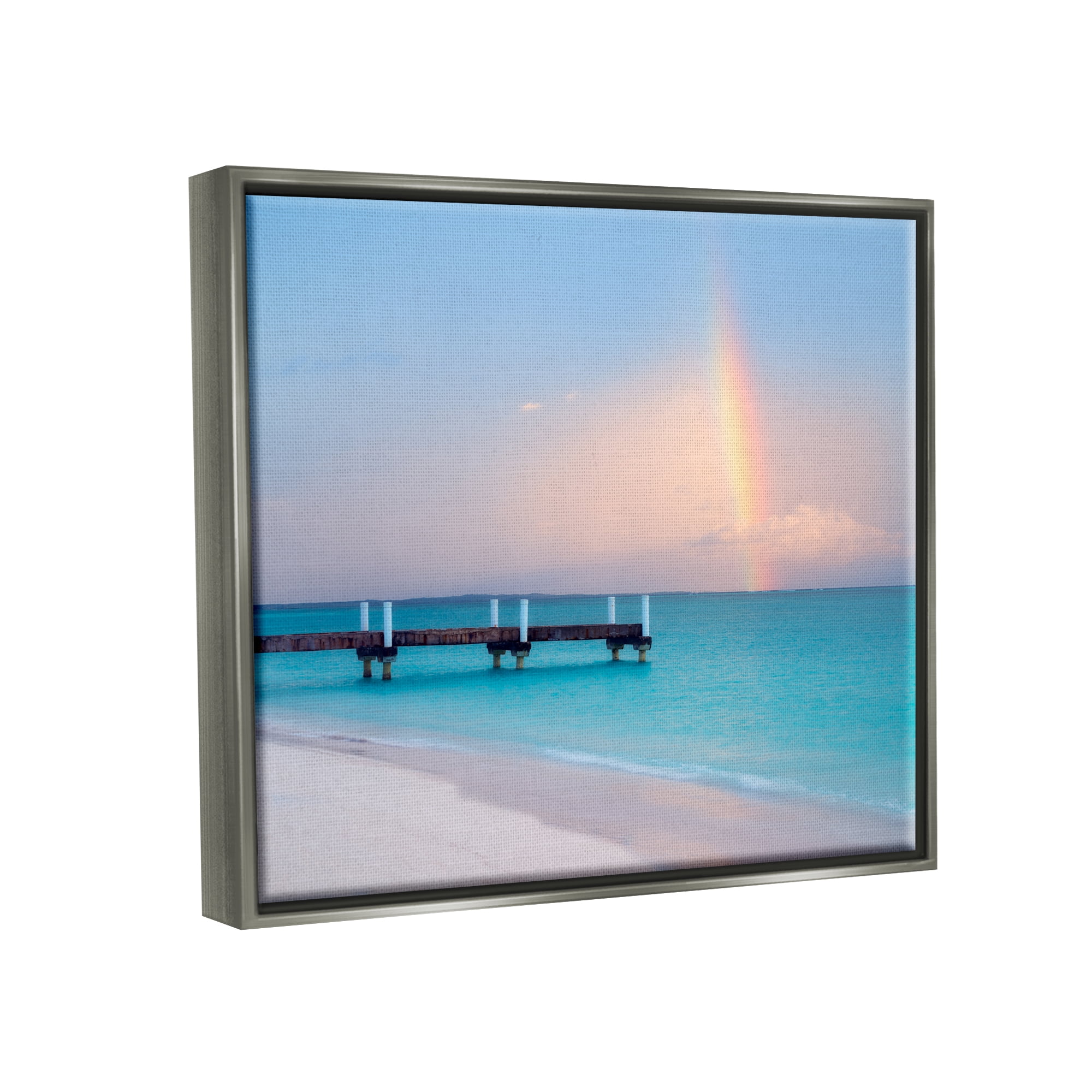 Stupell Industries Calm View Beach Rainbow Coastal Photography Gray Floater Framed Art Print Wall Art