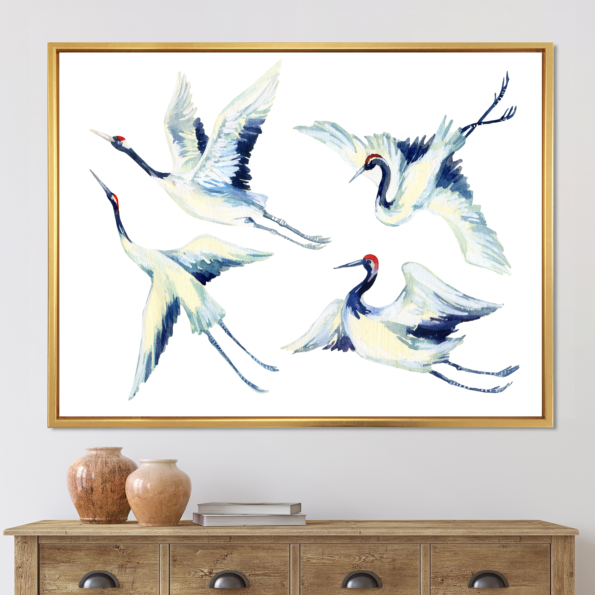 Designart 'Asian Crane Bird Impression II' Traditional Framed Canvas Wall Art Print