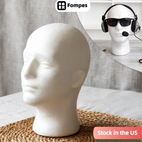 Fompes Male Wig Display Foam Mannequin Head Stand Model Styrofoam Model Heads for Store Salon Home White - 11inch
