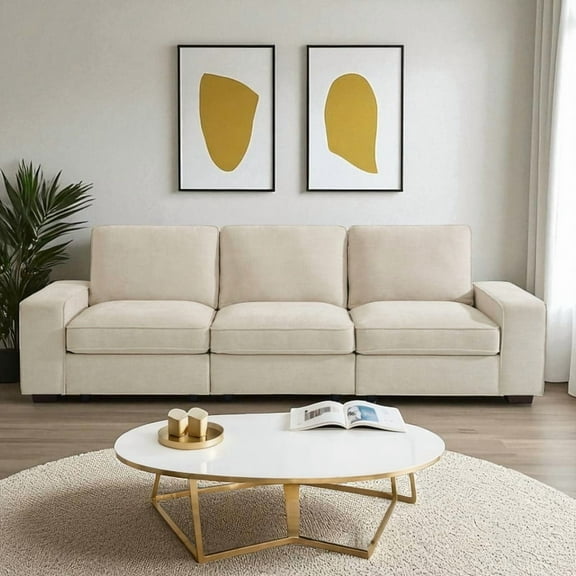 3 Seater Sofa Couch with Storage Layer, Removable and Washable Cushion Cover, Modern Sofa-100 Sofa with Solid Frame up to 1200Lbs, Couches for Living Room, Beige Chenille