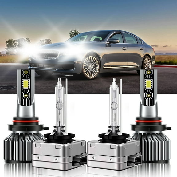 VEHIFOMO Compatible for Kia K900 2015-2017 4X 9005 D3S LED HID Headlight Bulbs Kit Bright 6500K