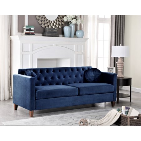 US Pride Furniture Lory Kitts Classic Velvet Chesterfield Sofa Dark Blue
