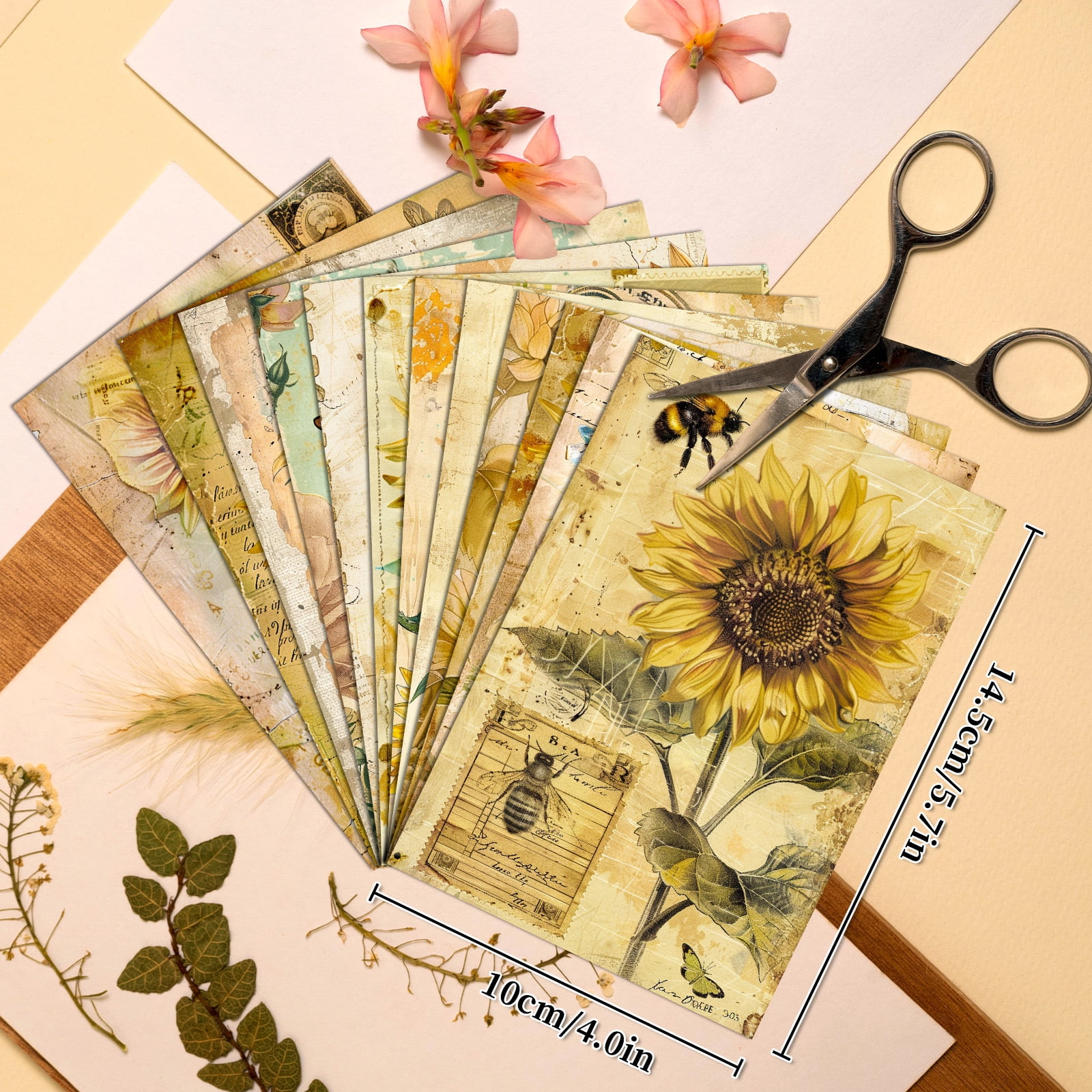 Romantic Sunflower Theme Scrapbook Paper - 12 Sheets Vintage Floral Background for DIY Crafts and Journals
