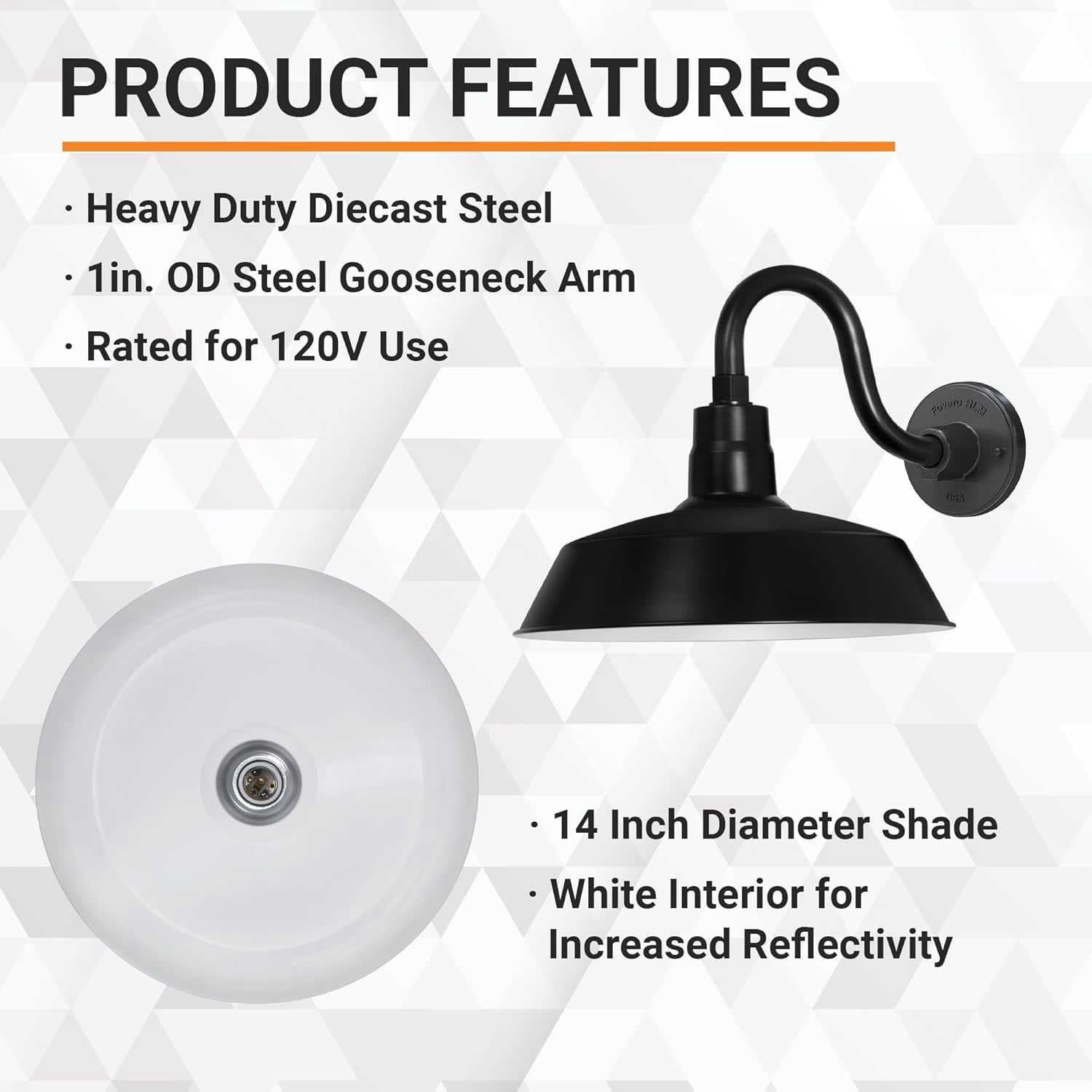 14in. Satin Black Outdoor Gooseneck Barn Light Fixture with 10in. Long Extension Arm - Wall Sconce Farmhouse, Vintage, Antique Style - UL Listed - 9W 900lm A19 LED Bulb (5000K Cool White)