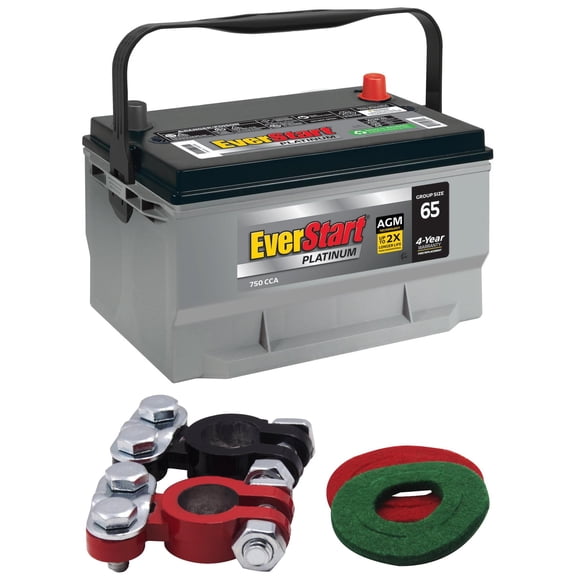 EverStart Platinum AGM Automotive Battery, Group Size 65 12 Volt, 750 CCA with Top Post Epoxy Coated Battery Terminals